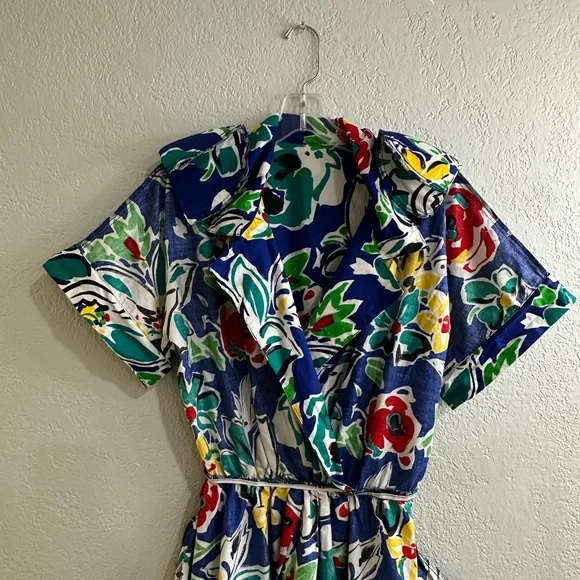 Vintage Melissa Lane Floral Dress 100% Cotton Multicolor Size 14 - Picture 6 of 12